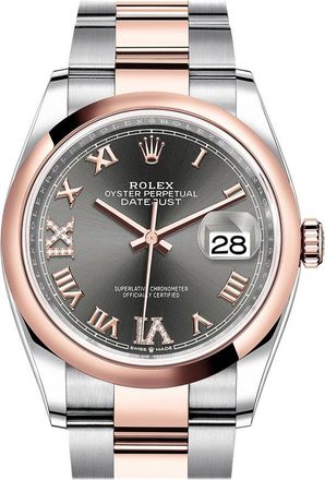 Rolex Datejust 36 Dark Rhodium Diamond Dial Mens Steel and 18K Everose Gold Oyster Watch 126201DRRDO