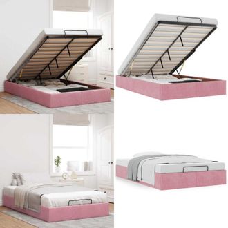 vidaXL Struttura Letto Pouf Senza Materasso Rosa 120x190 cm Velluto - Struttura letto - Letto con meccanismo di sollevamento