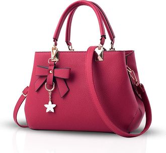 Nicole & Doris Womens Handbag PU Leather Shoulder Bag Travel Top Handle Bag Fashion Crossbody Bag with Bowknot Pendant Red