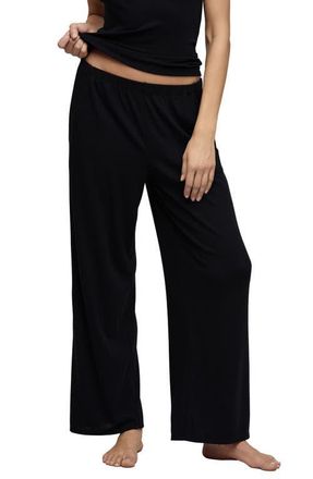 Barefoot Dreams Scalloped Trim Pointelle Wide Leg Pants in Black at Nordstrom, Size X-Small