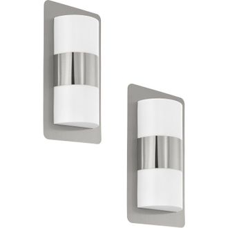 Loops 2 PACK IP44 Outdoor Wall Light Modern Stainless Steel 2x 10W E27 Porch Lamp in Metallics