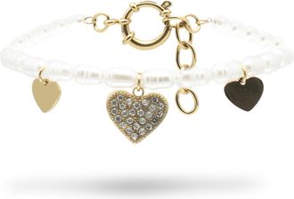 Freddy Bracciale con Catena di Cuori e Perle in Acciaio Dorato