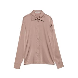 D.exterior Shirts, female, Brown, Size: S Satin-finish Long-sleeve Shirt