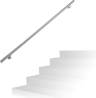 Relaxdays Pasamanos Escalera Con Soportes Y Tacos Met&aacute;licos, Acero Inoxidable Cepillado, Plateado, 200 Cm - Relaxdays