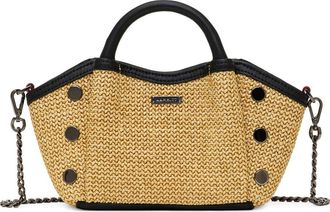 Hammitt Mini Paul Leather Top Handle Bag in Noir Smooth Raffia/Gunmetal at Nordstrom