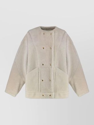 Halfboy shearling jacket front pockets gold tone buttons