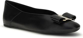 Ferragamo Womens Black Calf Leather Bos Taurus Ballet Flats