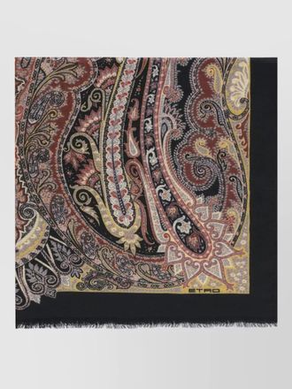 Etro cashmere fringed logo print scarf