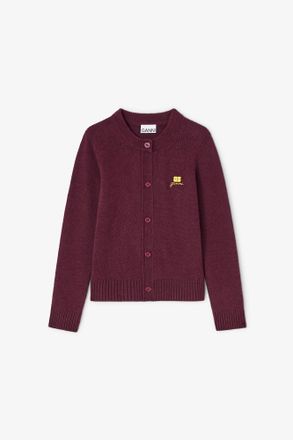 Ganni Burgundy Red Wool Mix Cardigan - Size XXS