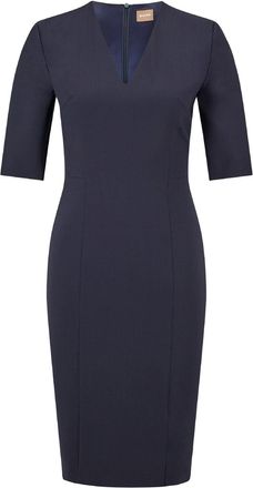 HUGO BOSS Womens Daleno V-Neck Three Quarter Sleeve Knee Length Dress in Open Blue - Size 8 UK