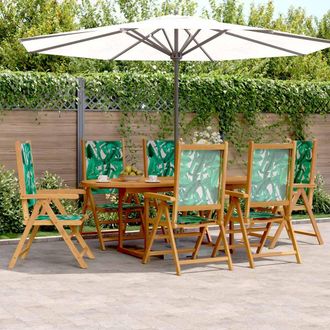 vidaXL Set De Comedor Jard&iacute;n 7 Pzas Tela Madera Maciza Estampado Hojas Vidaxl