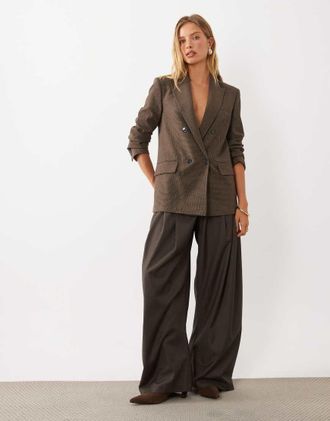 Mango Irise blazer coordinato sartoriale a quadri marroni-Marrone