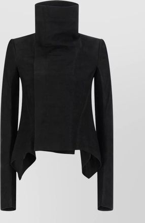 Rick Owens lamb leather paneled asymmetric single-breasted coat