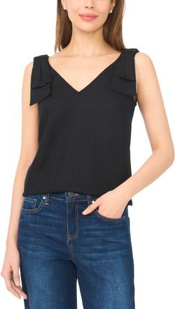 CeCe by Cynthia Steffe Bow Shoulder V-Neck Tank in Rich Black at Nordstrom, Size X-Large