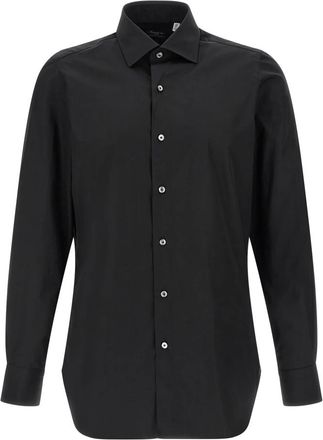 Finamore Napoli Katoen Poplin Overhemd - Heren - Casual Overhemden - Zwart - M - Katoen - Overhemden