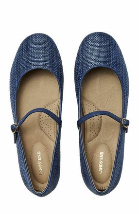 Lands End Classic Raffia Mary Jane Flats in Mediterranean Blue at Nordstrom, Size 6.5