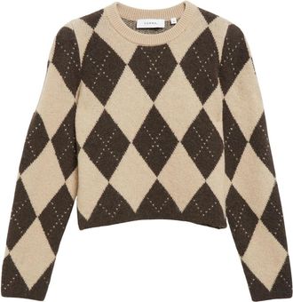 Comma Verkorte Argyle trui met schouderdetail - Dames - Truien - Veelkleurig - Maat: XL