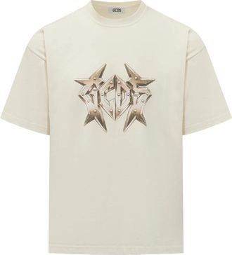 GCDS Studded Logo T-shirt - Heren - T-shirts - Beige - M - Katoen - Tops