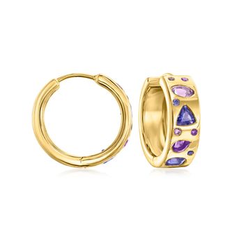 Ross-Simons Multi-Gemstone Hoop Earrings in 18kt Gold Over Sterling