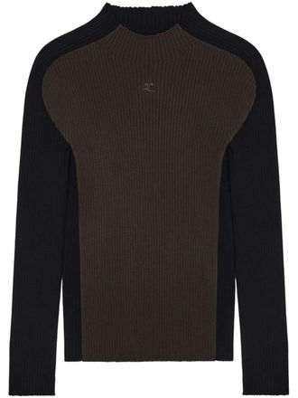 Courr&egrave;ges logo-embroidered ribbed-knit jumper - Black