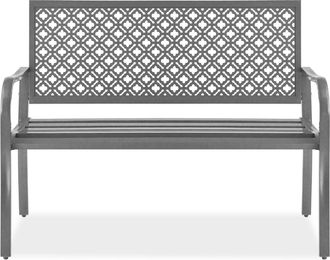 Best Choice Products Indoor Outdoor Steel Garden Bench w/ Geometric Backrest, Foot Levelers
