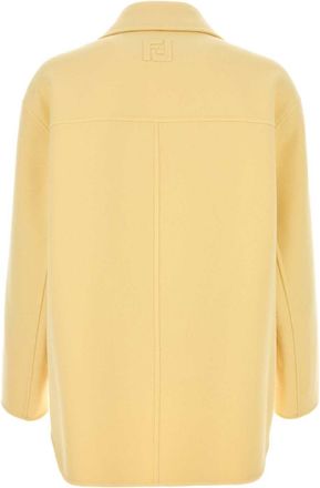 Fendi Mens Double-Breasted Virgin Wool Flannel Blazer Yellow Blazers