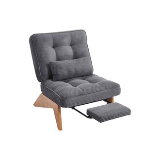 STILVORA Sill&oacute;n Relax Reclinable Con Reposapi&eacute;s Y Coj&iacute;n Lumbar Confort Estable Patas De Madera En Pana Gris Oscuro