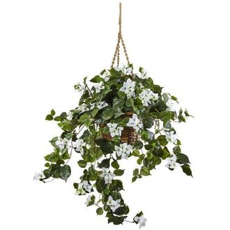 Nearly Natural Bougainvillea Hanging Basket in White at Nordstrom