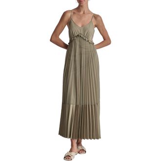 DKNY Sleeveless Pleated Maxi Dress in Light Fatigue at Nordstrom, Size X-Small