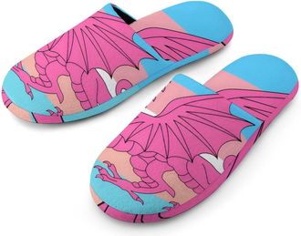 Generic Queer Welsh Trans Dragon Flannel Mens Slip-on Slippers Winter Warm House Shoes with Rubber Sole for Home Hotel