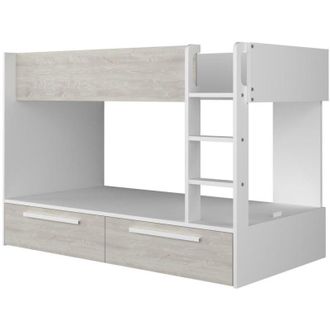 Vente-Unique Letto a castello bianco consumato e bianco con cassettoni estraibili