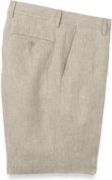 Paul Fredrick Linen Chambray Twill Flat Front Shorts in Khaki at Nordstrom, Size 52