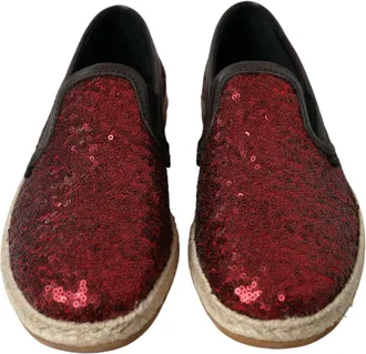 Dolce & Gabbana Red Sequined Loafers Slippers Men Mens Shoes