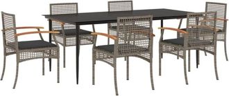 vidaXL Vidaxl - 7 Piece Garden Dining Set with Cushions Grey Poly Rattan
