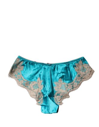 Dolce & Gabbana Womens Blue Silk Satin Floral Lace Panty Brief Underwear Elastane Cotton Clothing
