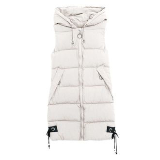 Generic WomenS Long Winter Coat Hooded Quilted Gilet Vest Zip Up Padded Bodywarmers Jacket With Pockets Wear Longline Waistcoat Sleeveless Outerwear Cream For