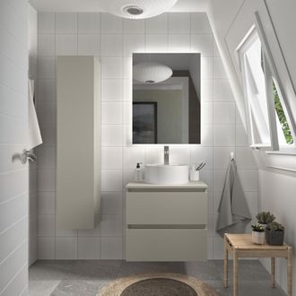 Cygnus Bath Mueble De Ba&ntilde;o Bequia 60cm Gris Mate 2 Cajones Lavabo Sobre Encimera 1 Poza Porcelana