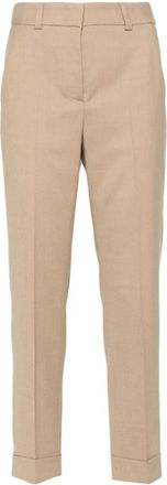 PESERICO Beige wollen mix slim fit broek - Dames - Slim Fit Broeken - Beige - 2XL - Wol - Broeken