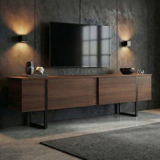 Dmora Mueble Para Tv Abishia, 2 Puertas, 2 Compartimentos, Apertura Abatible, 180x30x50h Cm, Marr&oacute;n Nogal Oscuro