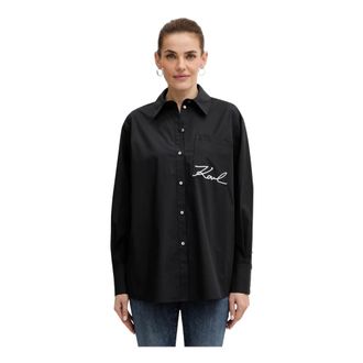 Karl Lagerfeld Overhemden, Dames, Zwart, L, Katoen, Signature Pocket Shirt