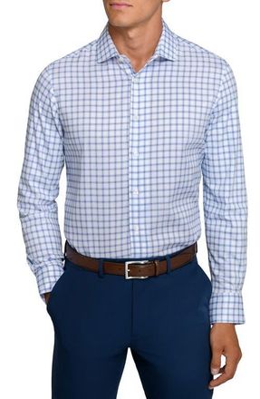 W.R.K Reworked Slim Fit Navy Check Print Cotton Dress Shirt in White/Navy at Nordstrom, Size 17.5 - R