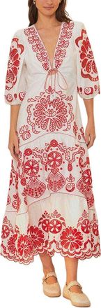 Farm Rio White Richelieu V Neckline Maxi Dress