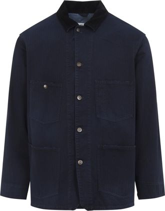 Maison Margiela Stone Washed Navy Blue Cotton Sportsjacket-Uomo