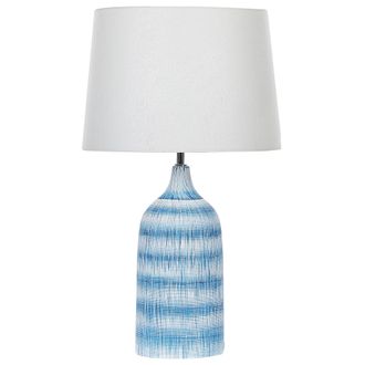Beliani L&aacute;mpara De Mesa De Cer&aacute;mica Azul Pantalla De Tela Blanco 66 Cm Mesa De Noche Cl&aacute;sico Georgina
