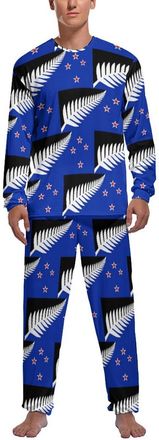 Generic New National Flag of New Zea-land Mens Pajama 2 Piece Sets Crew Neck Long Sleeve Sleepwear Comfortable Loungewear for All Seasons