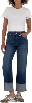 Kut from the Kloth Sienna High Rise Straight Leg Roll Jeans In Dark Denim