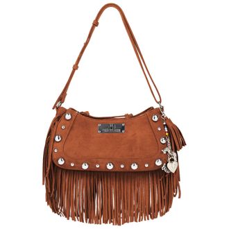 True Religion Vintage Dangle Fringe Hobo Bag with Studded Trim and Charm Accents