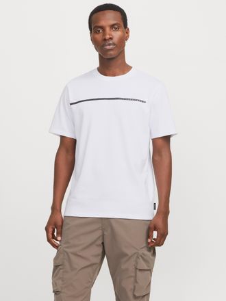 Jack & Jones T-Shirt JACK & JONES JCOFUSION FULL BRANDING TEE SS CREW NOOS, Herren, Gr. XS, weiss (hellwei&szlig;), Jersey, Obermaterial: 55% Baumwolle, 45% Polyester, u