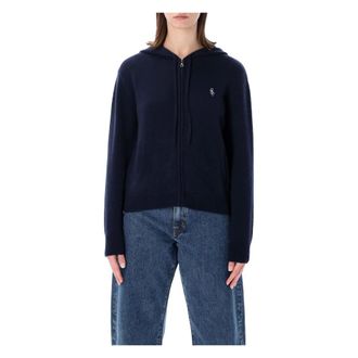 Sporty & Rich Truien & Vesten, Dames, Blauw, S, Wol, SRC Cashmere Zip Hoodie