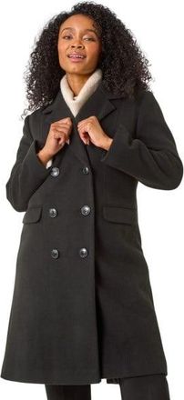 Roman Womens Petite Double Breasted Coat - Black - Size 16 UK